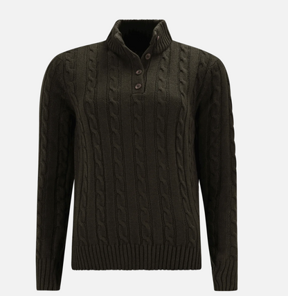 LADIES CABLE KNIT BUTTON UP